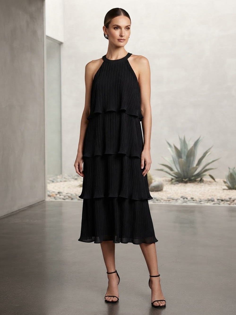 Take 50% OFF-Zesica Women's Black Tiered Ruffle Dress, Size-XL
